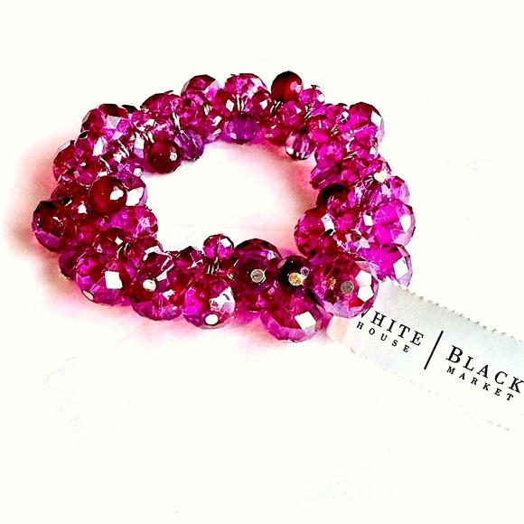 WHITE HOUSE BLACK MARKET Magenta Pink Cluster Bead Elastic Bracelet | NWT - Picture 7 of 9